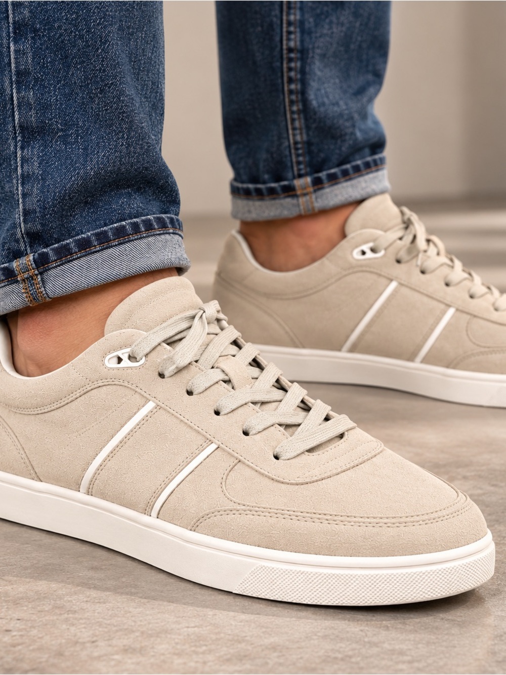 Aldo Men's Suede Sneakers in Light Beige with White Accents size 10